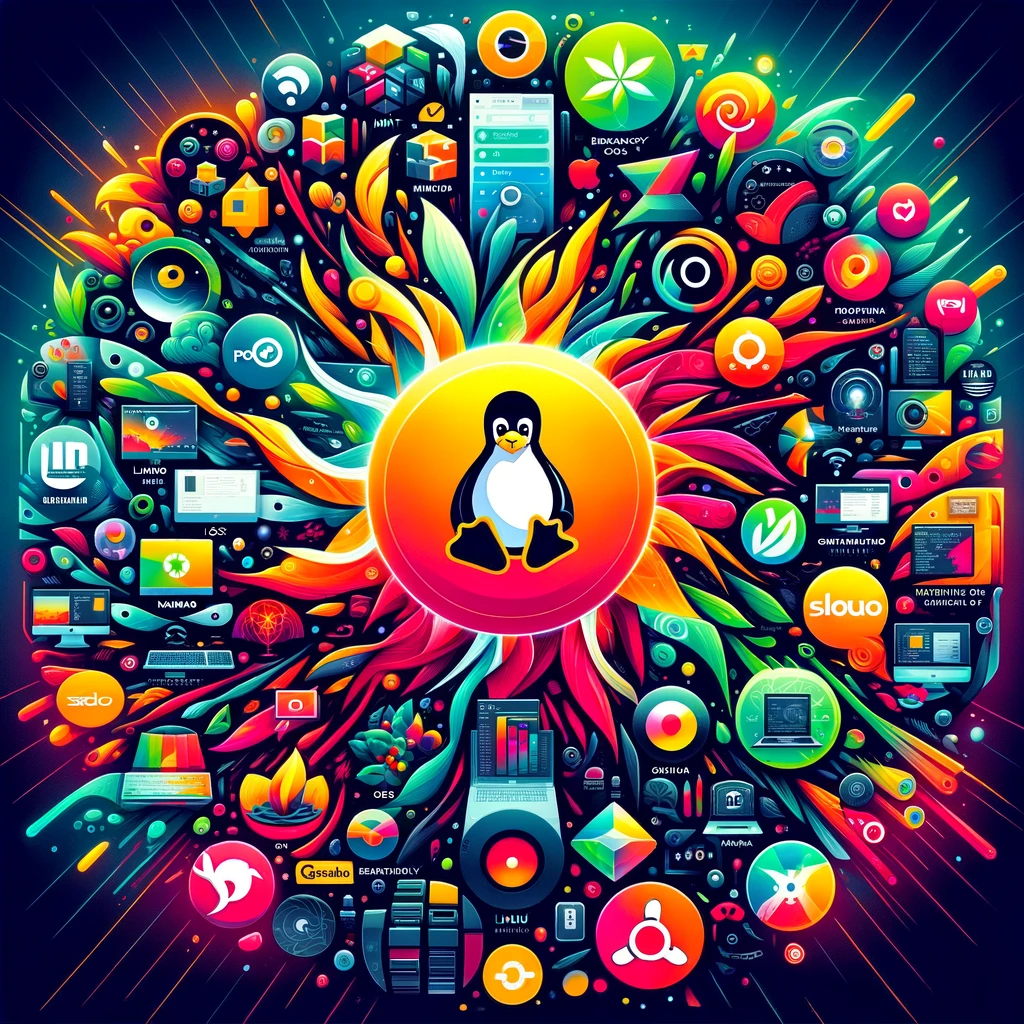 The Diverse World Of Linux Distros In 2024 Choosing The Right Fit   DALL·E 2024 01 17 12.49.09 A Modern Engaging Image Symbolizing The Wide Range Of Linux Distros Available In 2024 Such As Linux Mint Pop OS Fedora Manjaro EndeavourOS Ele 